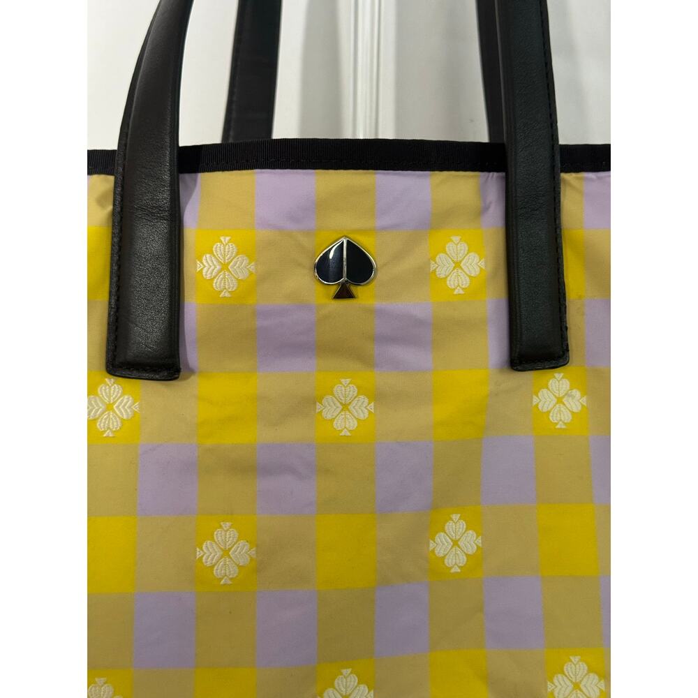 Kate Spade Morley Plaid Nylon Tote Yellow Lilac Large NWT - Picture 9 of 12